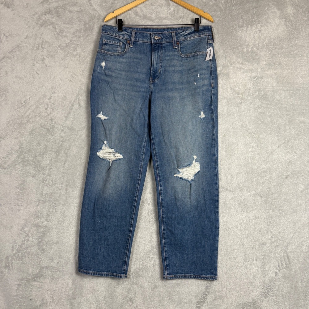 Old Navy High-Rise O.G. Loose Jeans Straight Distressed 14 Petite Relaxed NWT